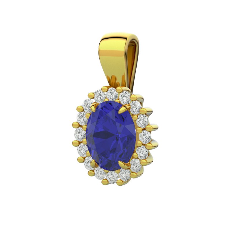 Blauer Saphir Gelbgoldhalskette Erika, Gelbgold 585, von vorn