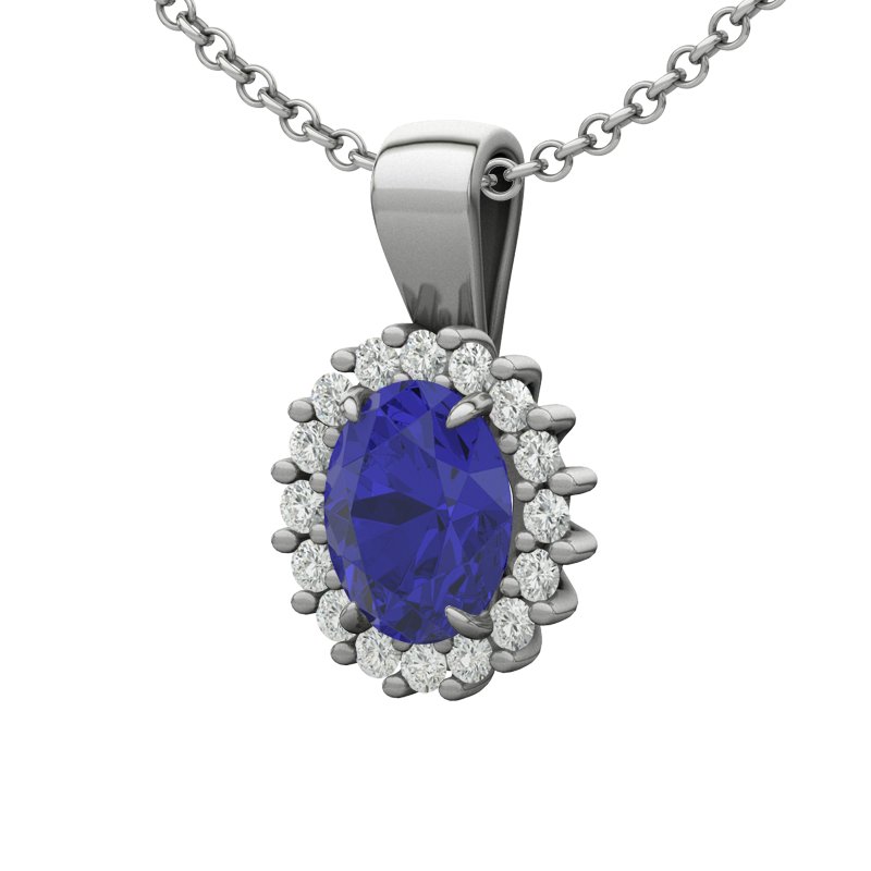 Blauer Saphir Weißgoldhalskette Erika, Weißgold 585, von vorn
