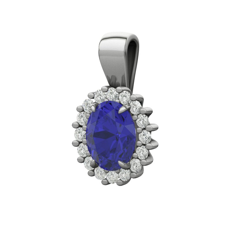 Blauer Saphir Weißgoldhalskette Erika, Weißgold 750, von vorn
