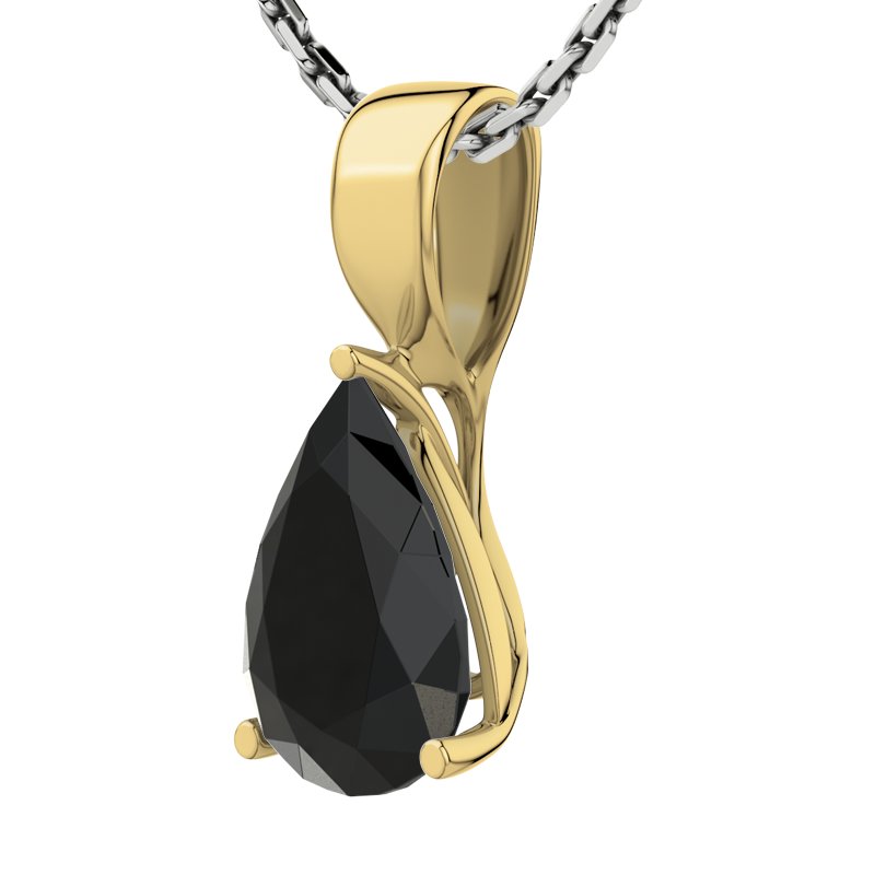 Schwarzer Achat Gelbgoldhalskette Alexandra, Gelbgold 375, von vorn