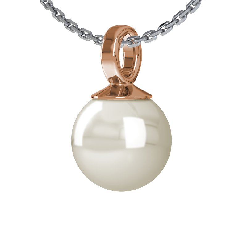 Weiße Süßwasserperlen Rotgoldhalskette Amber, Rotgold 750, von vorn