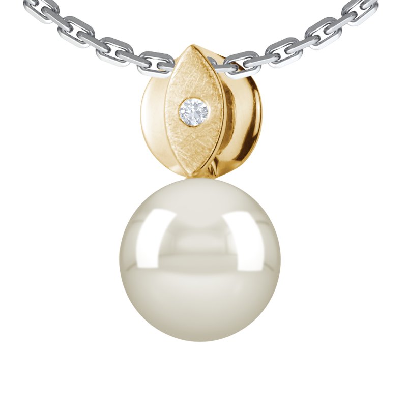 Weiße Süßwasserperlen Gelbgoldhalskette Anna Lovely, Gelbgold 750, von vorn