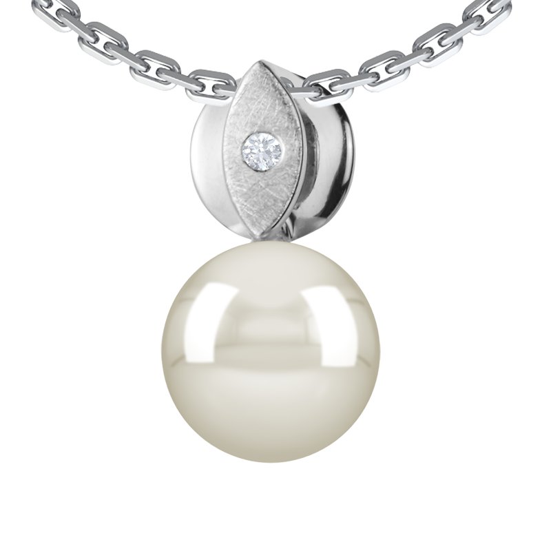 Weiße Süßwasserperlen Weißgoldhalskette Anna Lovely, Weißgold 585, von vorn