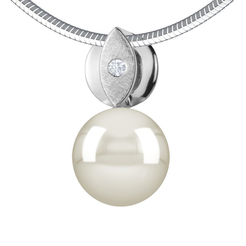 Weiße Süßwasserperlen Weißgoldhalskette Anna Lovely, Weißgold 585, von vorn