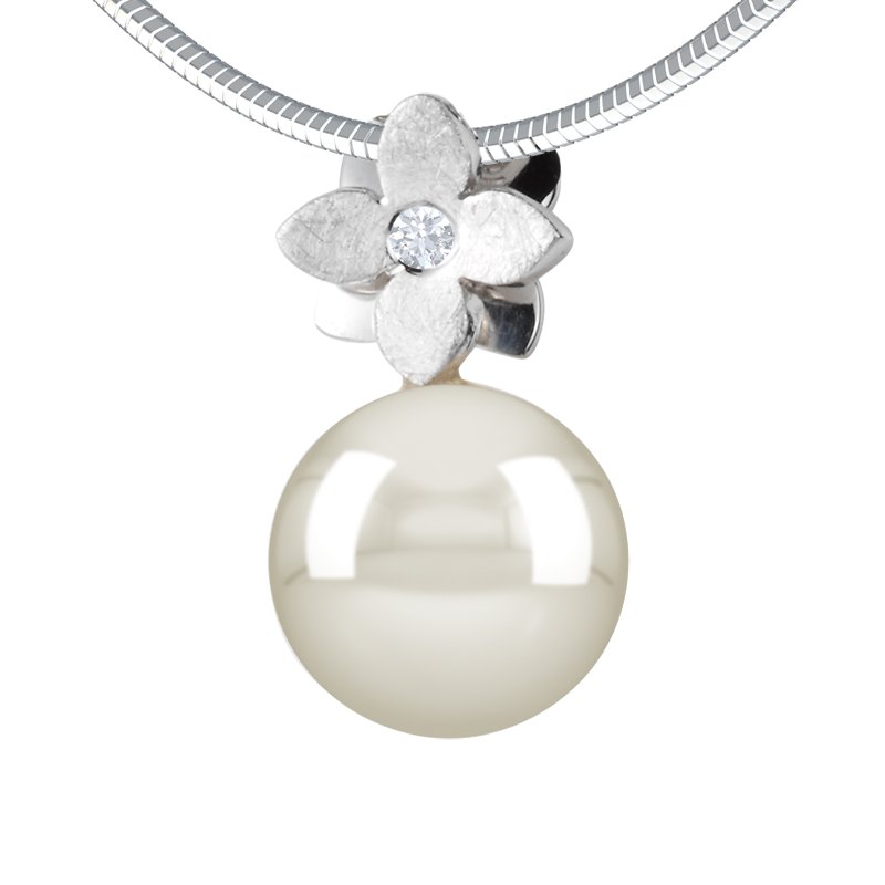 Weiße Süßwasserperlen Weißgoldhalskette Bethany Lovely, Weißgold 585, von vorn