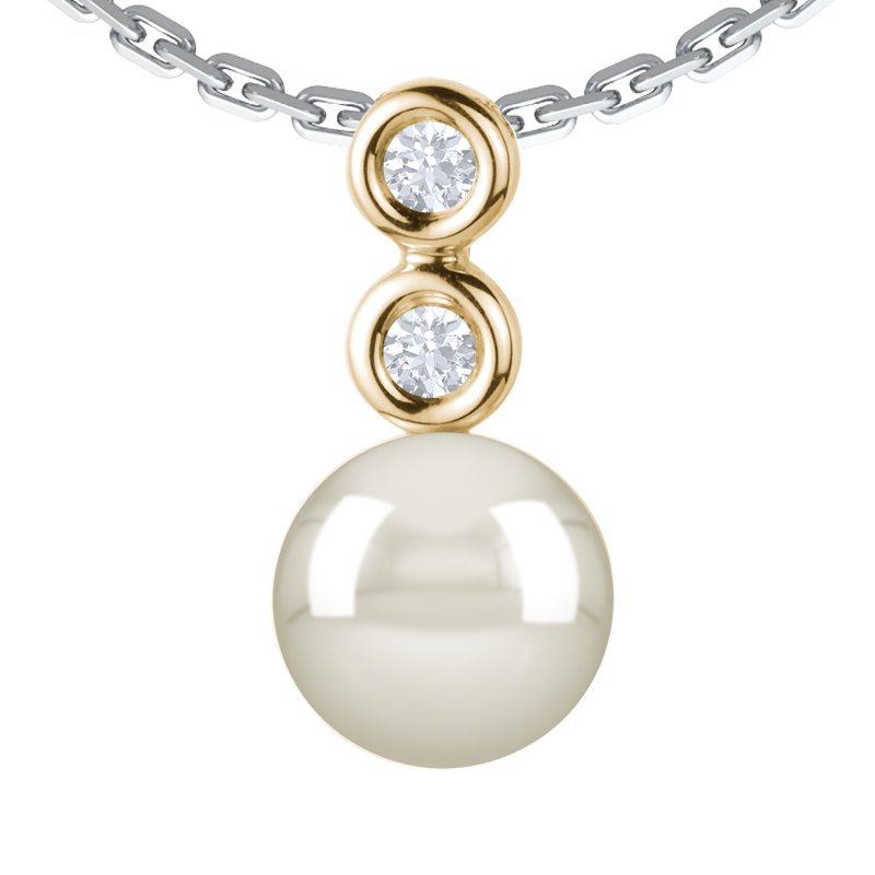 Weiße Süßwasserperlen Gelbgoldhalskette Brooke Lovely, Gelbgold 750, von vorn