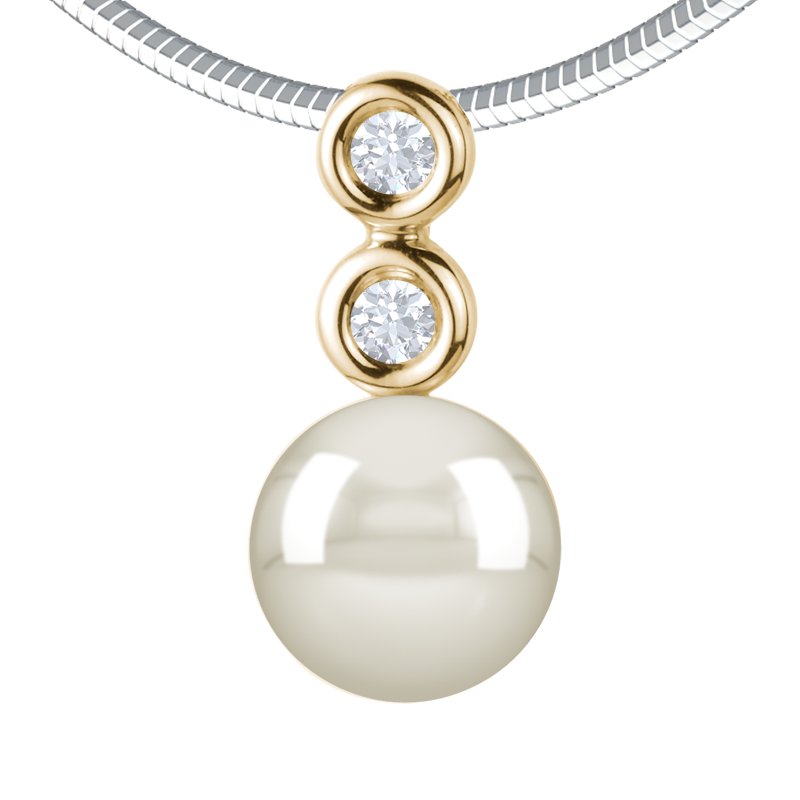 Weiße Süßwasserperlen Gelbgoldhalskette Brooke Lovely, Gelbgold 750, von vorn