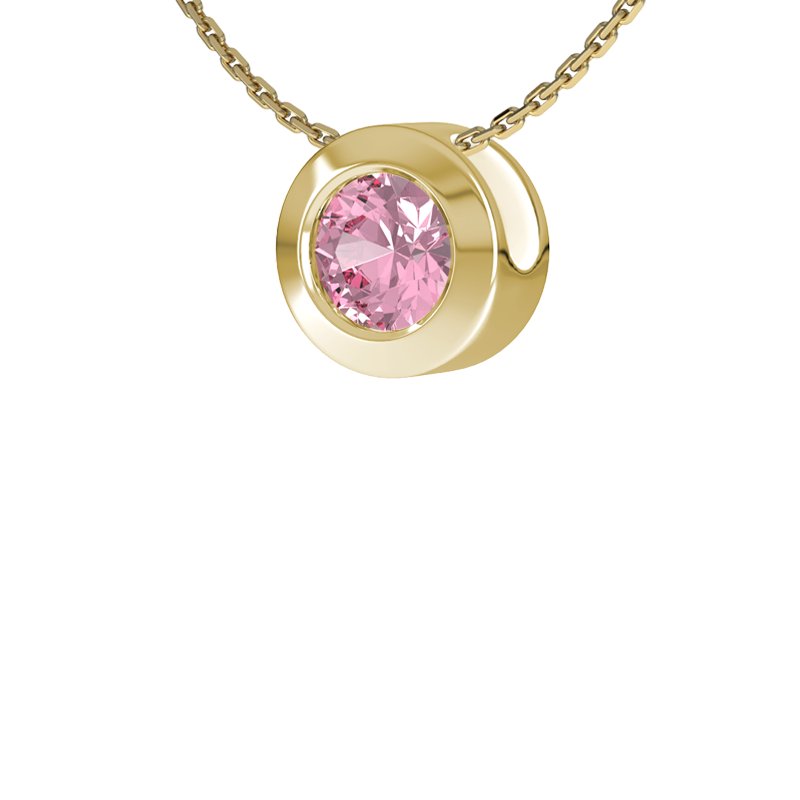 Pinker Turmalin Gelbgoldhalskette Bukarest, Gelbgold 585, von vorn