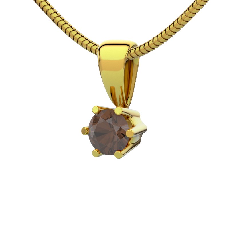Rauchquarz Gelbgoldhalskette Delhi, Gelbgold 585, von vorn
