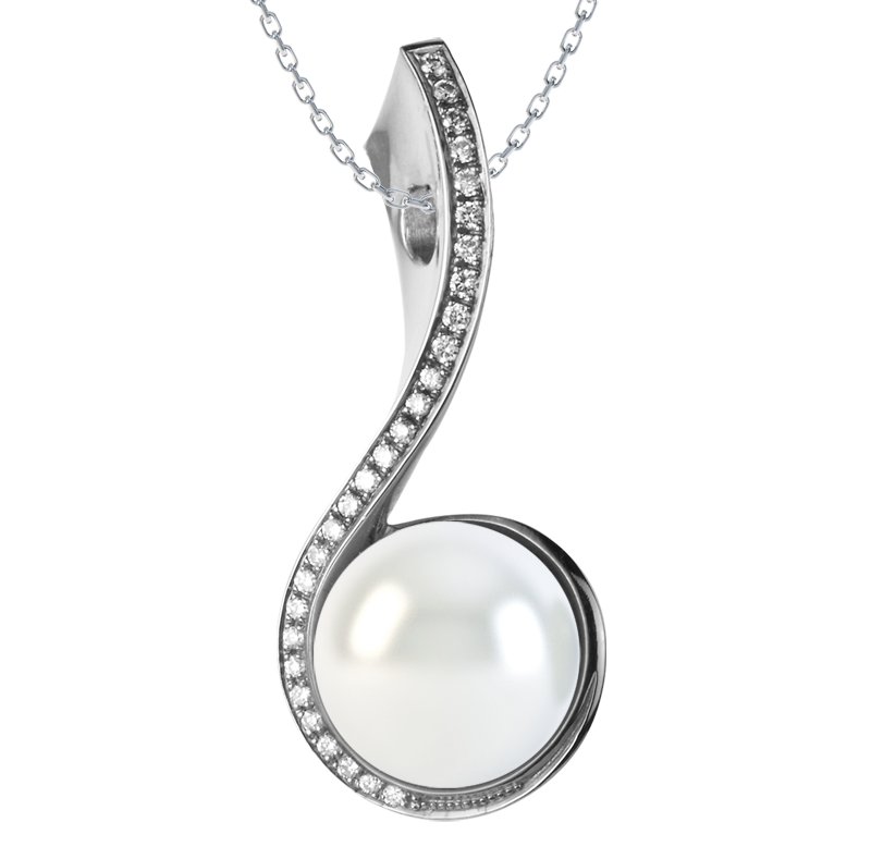 Weiße Süßwasserperlen Weißgoldhalskette Franziska Style, Weißgold 585, von vorn