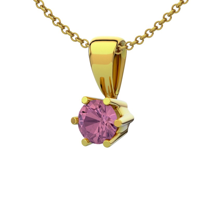 Pinker Turmalin Gelbgoldhalskette Ko Samui, Gelbgold 585, von vorn