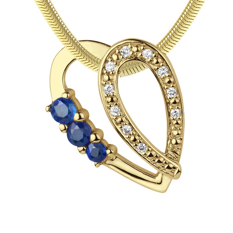 Blauer Saphir Gelbgoldhalskette Lucia, Gelbgold 585, von vorn