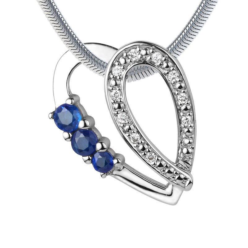 Blauer Saphir Weißgoldhalskette Lucia, Weißgold 585, von vorn