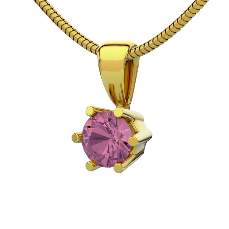Pinker Turmalin Gelbgoldhalskette Lugo, Gelbgold 585, von vorn