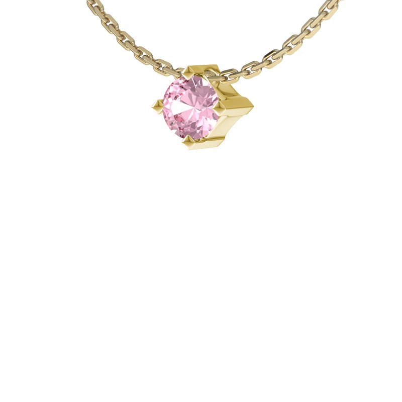 Pinker Turmalin Gelbgoldhalskette Manitoba, Gelbgold 585, von vorn