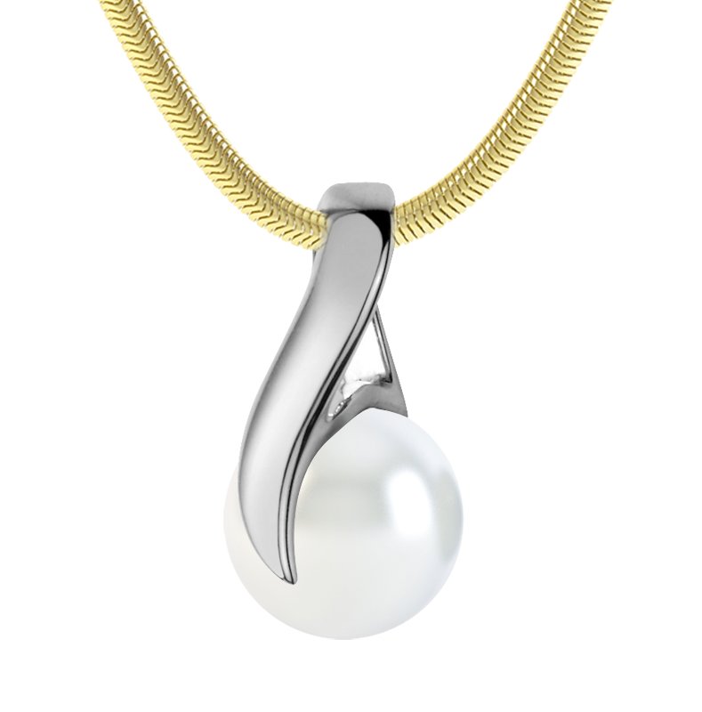 Weiße Süßwasserperlen Weißgoldhalskette Matilda Style, Weißgold 375, von vorn
