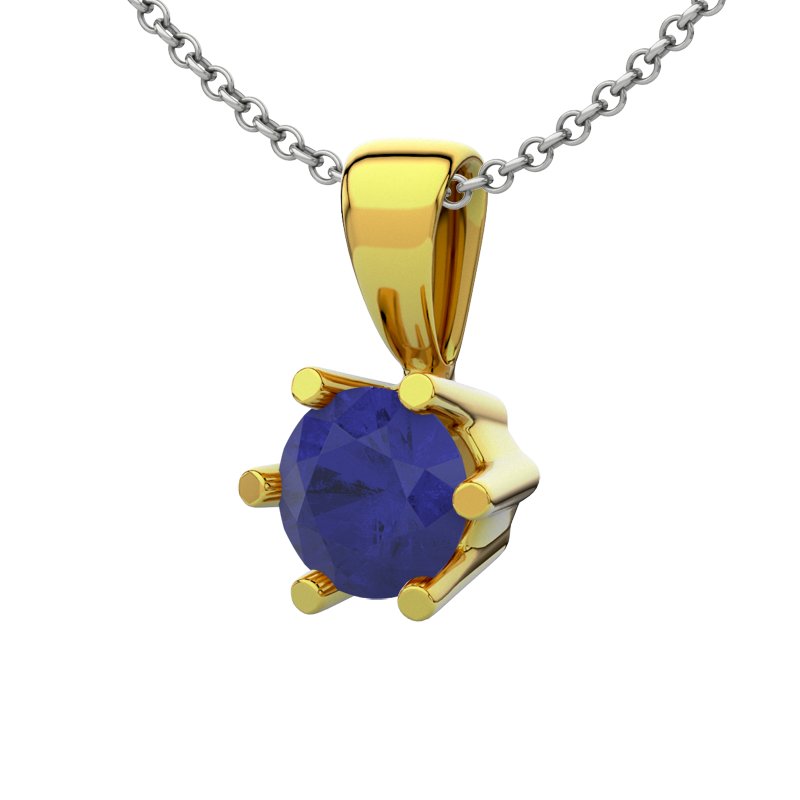 Blauer Saphir Gelbgoldhalskette Melilla, Gelbgold 375, von vorn