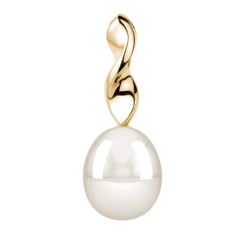 Weiße Süßwasserperlen Gelbgoldhalskette Misty Lovely, Gelbgold 585, von vorn