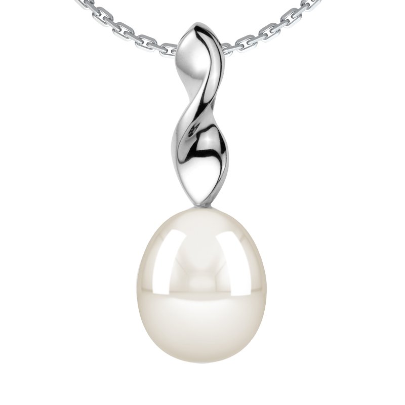 Weiße Süßwasserperlen Weißgoldhalskette Misty Lovely, Weißgold 585, von vorn