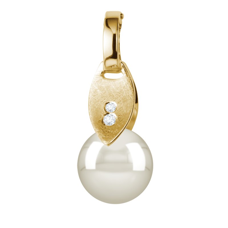 Weiße Süßwasserperlen Gelbgoldhalskette Nora Lovely, Gelbgold 585, von vorn