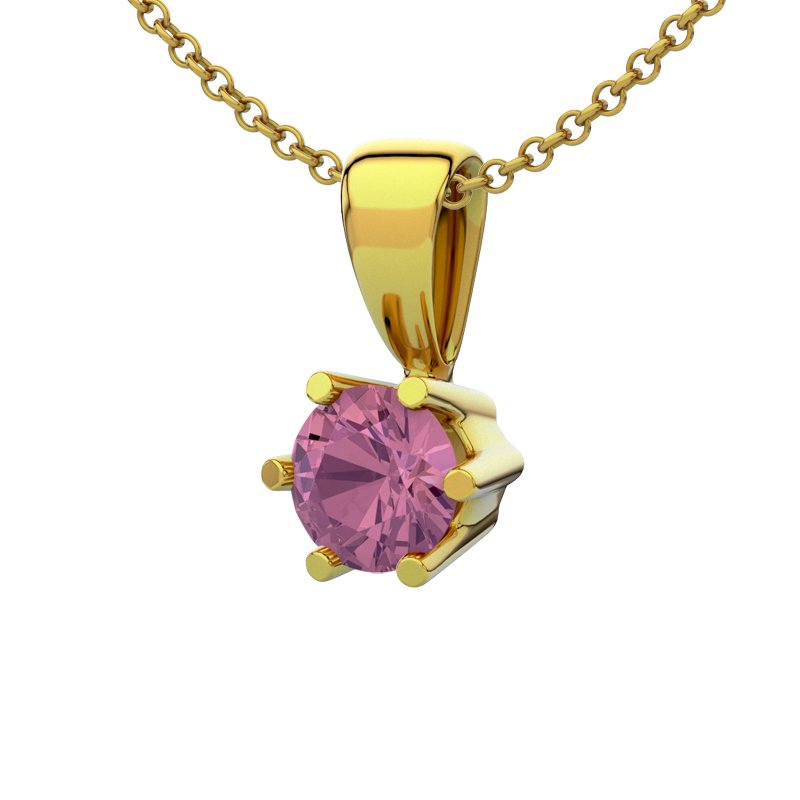 Pinker Turmalin Gelbgoldhalskette Oviedo, Gelbgold 585, von vorn