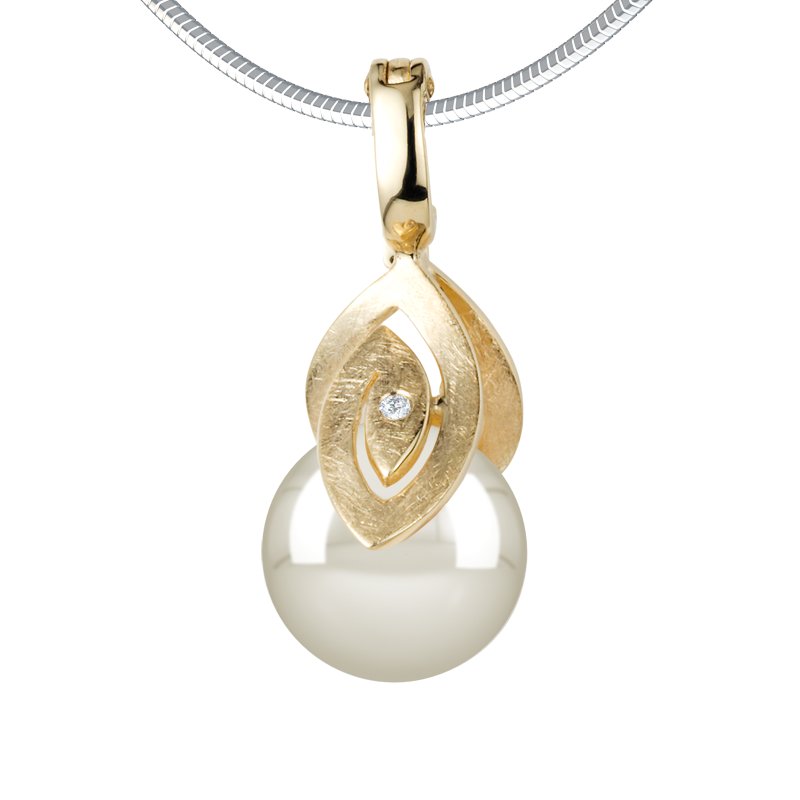 Weiße Süßwasserperlen Gelbgoldhalskette Patricia Lovely, Gelbgold 750, von vorn