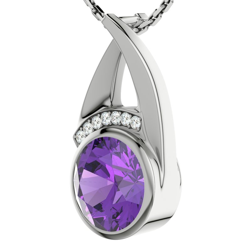 Amethyst Weißgoldhalskette Pesaro, Weißgold 585, von vorn