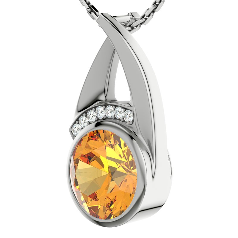 Citrin Weißgoldhalskette Pesaro, Weißgold 585, von vorn