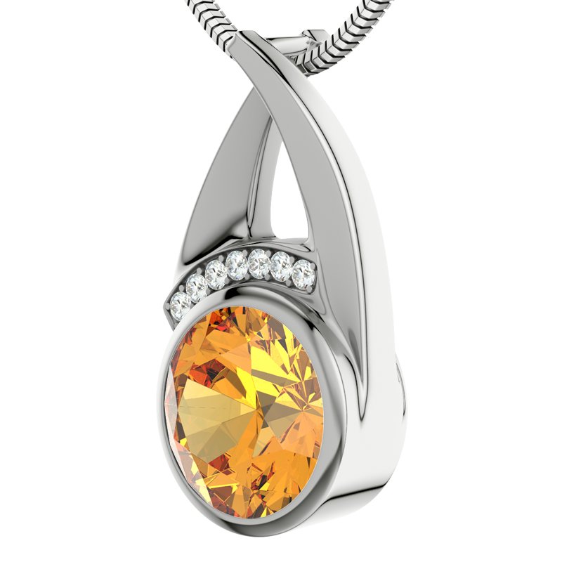 Citrin Weißgoldhalskette Pesaro, Weißgold 375, von vorn