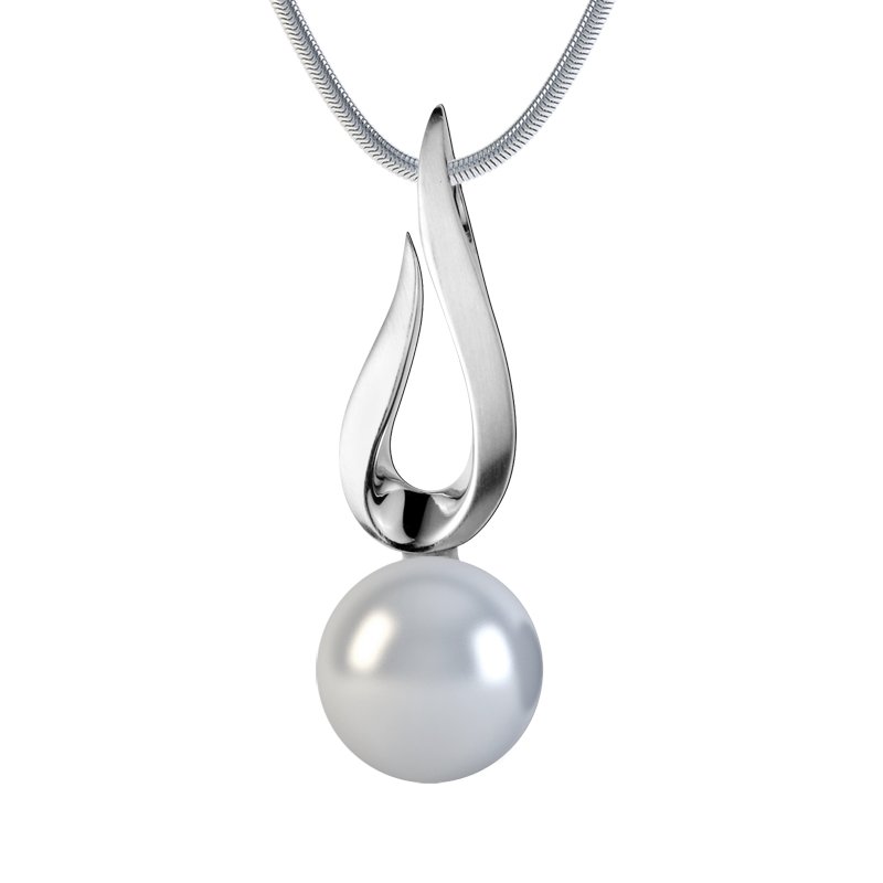 Graue Süßwasserperlen Weißgoldhalskette Yasmin Style, Weißgold 585, von vorn