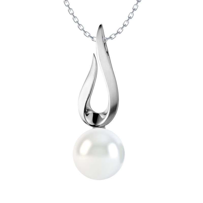 Weiße Süßwasserperlen Weißgoldhalskette Yasmin Style, Weißgold 585, von vorn
