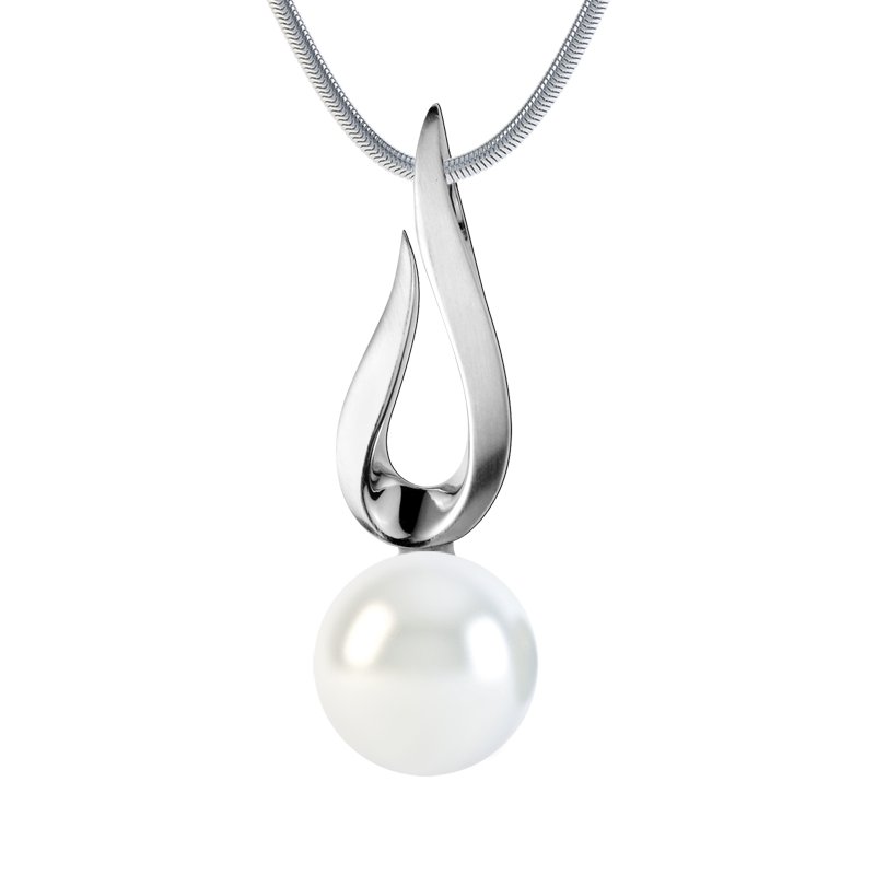 Weiße Süßwasserperlen Weißgoldhalskette Yasmin Style, Weißgold 585, von vorn