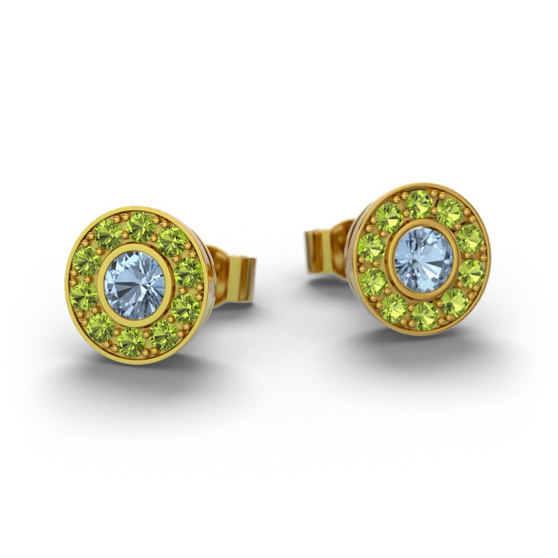 Blauer Topas Gelbgoldohrring Eugenia, Gelbgold 375, von vorn