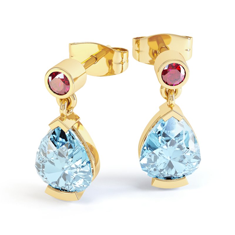 Blauer Topas Gelbgoldohrring Irina, Gelbgold 375, von vorn