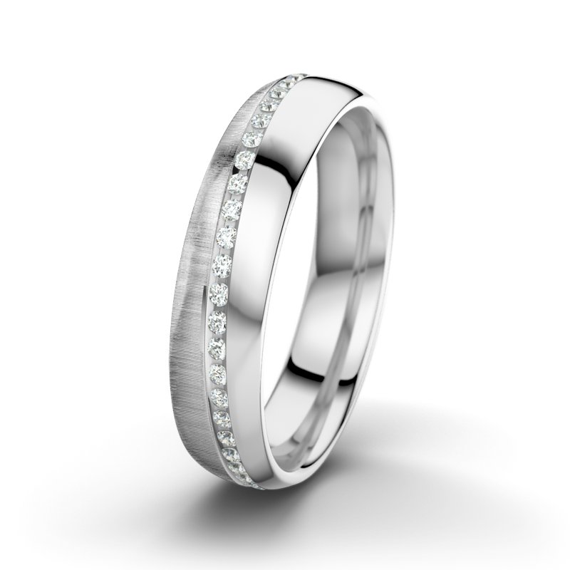Diamantring Albert M5, Weißgold 750 quermatt, von vorn
