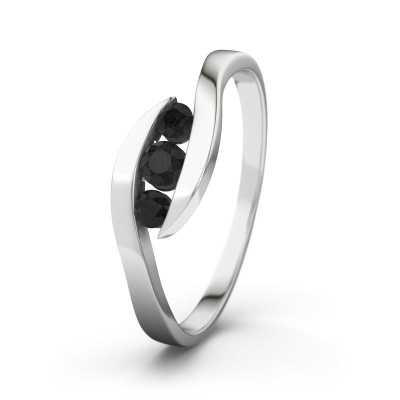 Diamant Schwarz Sterlingsilberring Alberta, Sterlingsilber 925, von vorn