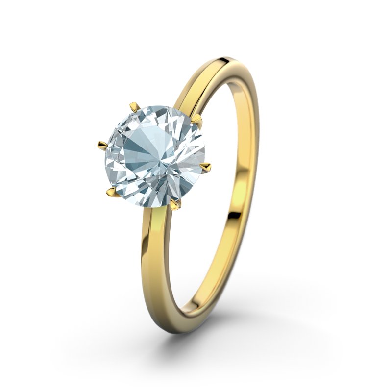 Aquamarin Gelbgoldring Alhambra, Gelbgold 375, von vorn