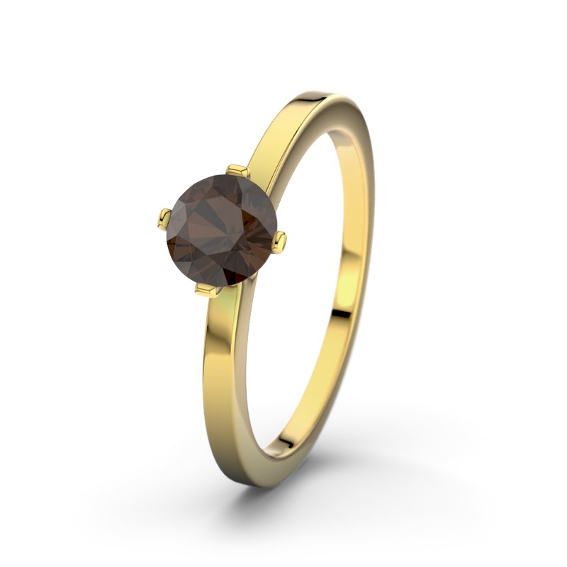 Rauchquarz Gelbgoldring Amman, Gelbgold 750, von vorn