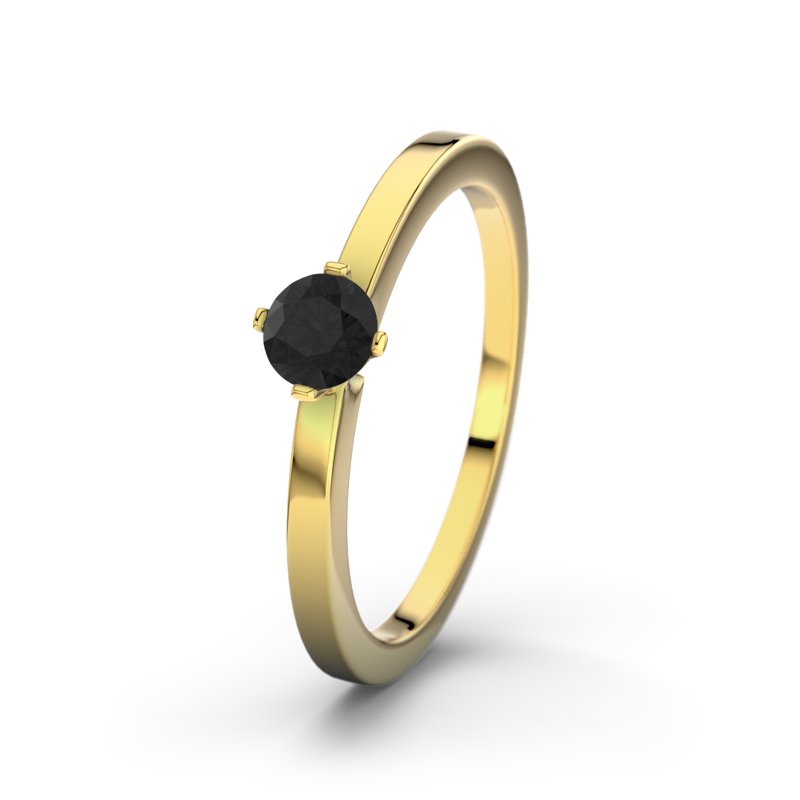 Diamant Schwarz Gelbgoldring Bahamas, Gelbgold 750, von vorn