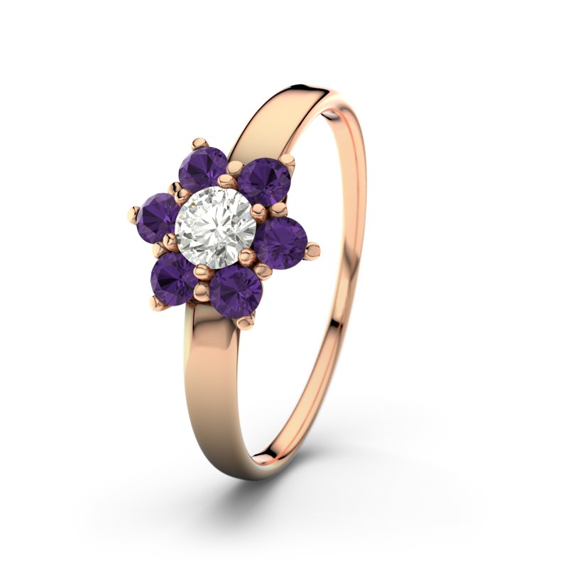 Diamantring Barbara, Rotgold 585, von vorn
