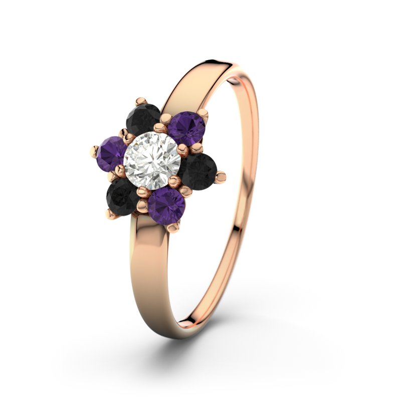 Diamantring Barbara, Rotgold 585, von vorn