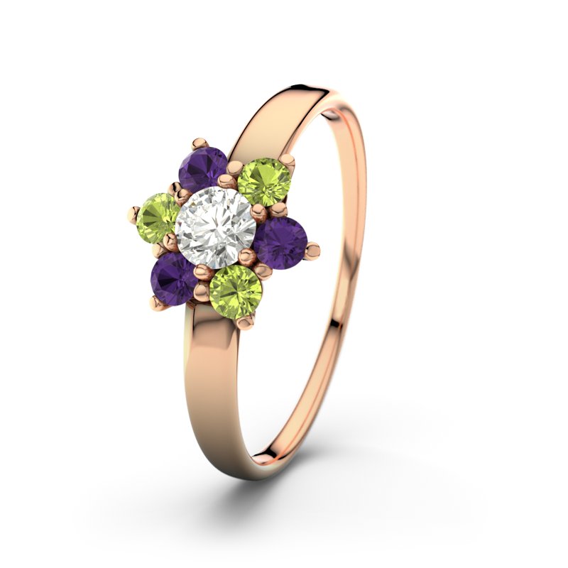 Diamantring Barbara, Rotgold 585, von vorn
