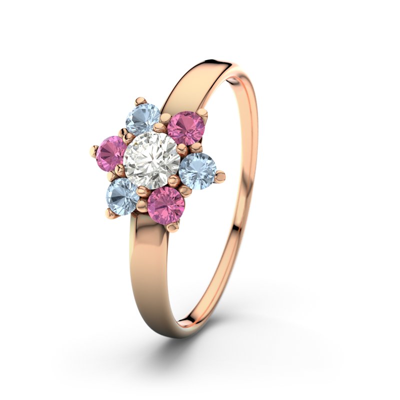 Diamantring Barbara, Rotgold 585, von vorn