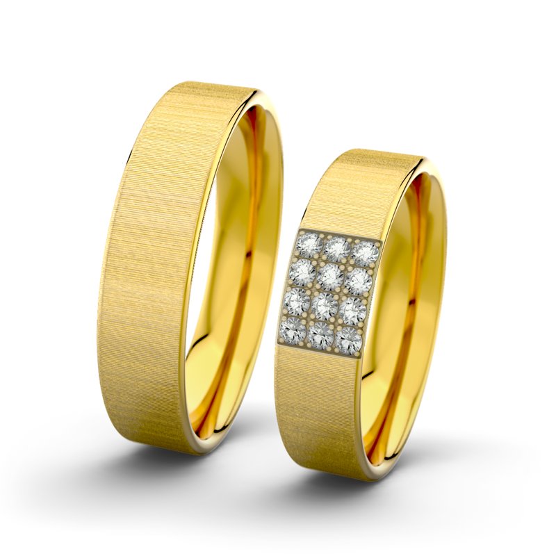 Diamantring Bella F5 P1, Gelbgold 585 quermatt, von vorn