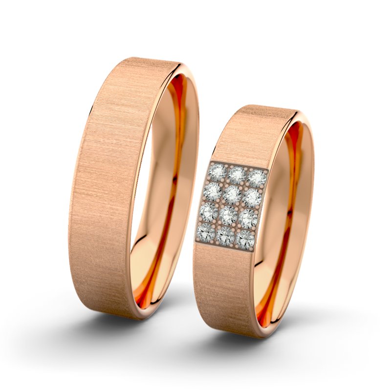 Diamantring Bella F5 P1, Rotgold 750 quermatt, von vorn