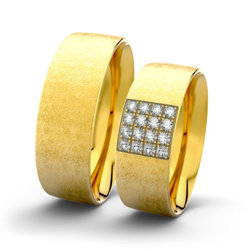 Diamantring Bella F7 P2, Gelbgold 375 eismatt, von vorn