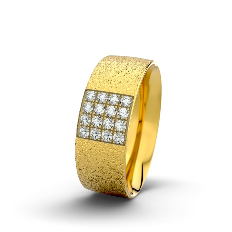 Diamantring Bella F7 P2, Gelbgold 585 Sandmattgrob, von vorn