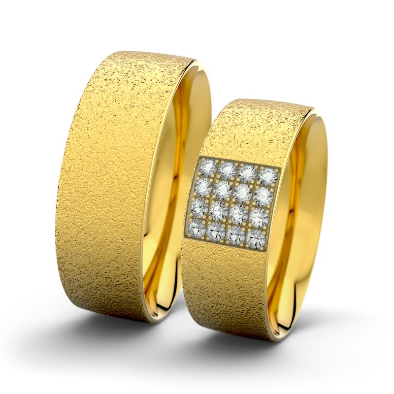 Diamantring Bella F7 P2, Gelbgold 585 Sandmattgrob, von vorn
