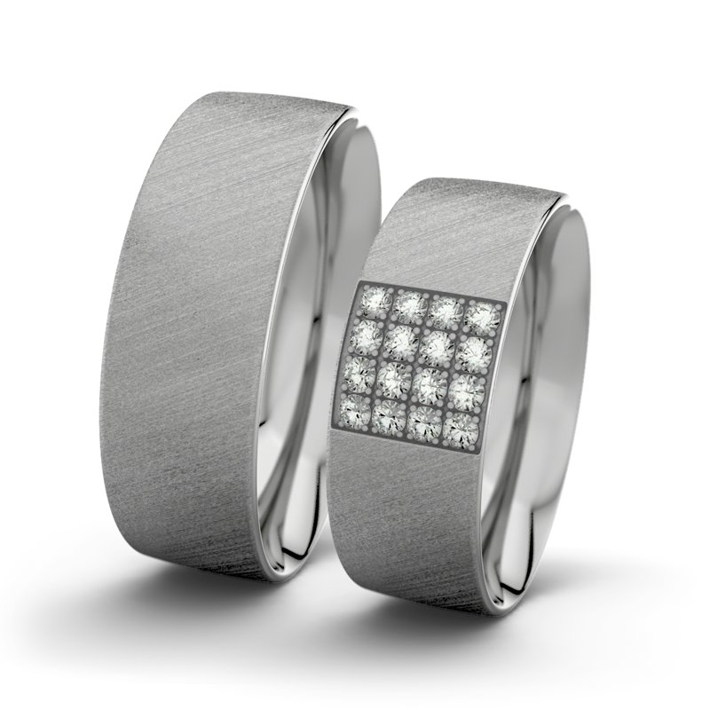 Diamantring Bella F7 P2, Palladium 585 Schrägmatt, von vorn