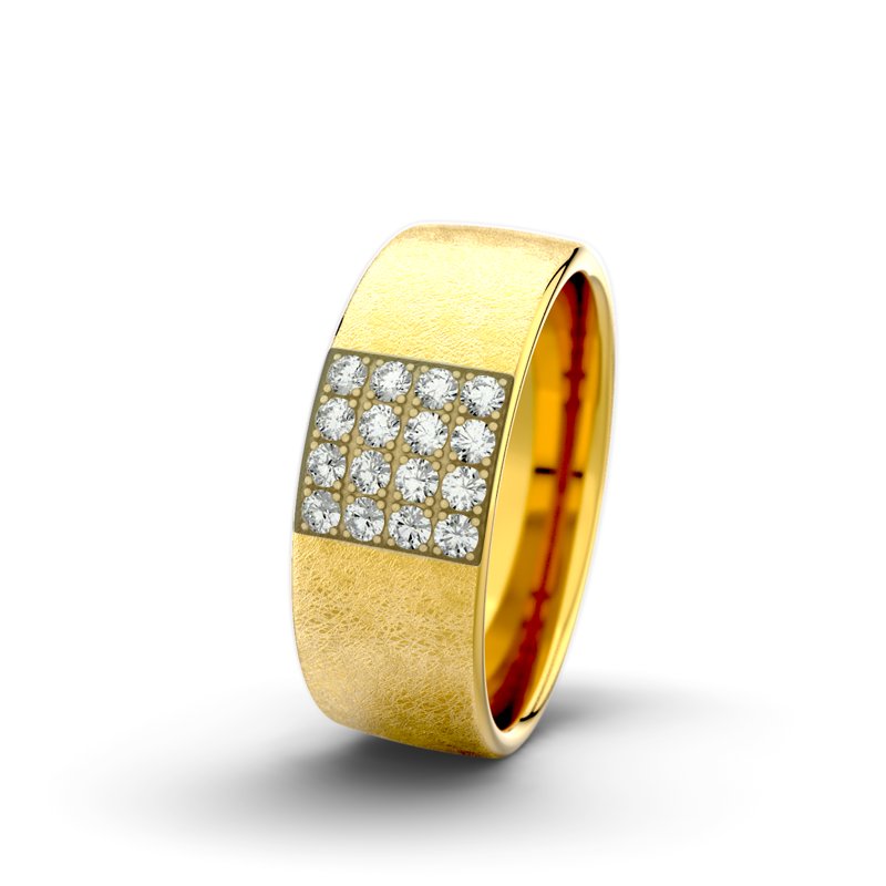 Diamantring Bella F7 P4, Gelbgold 375 eismatt, von vorn